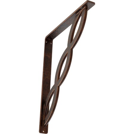 Ekena Millwork Loera Wrought Iron Bracket, (Single center brace), Antiqued Copper 1 1/2"W x 12"D x 15"H BKTM01X12X15SLOACO